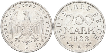 Германия 200 марок 1923 A KM 35, J. 304, Weege 22 алюминий UNC 4586-253