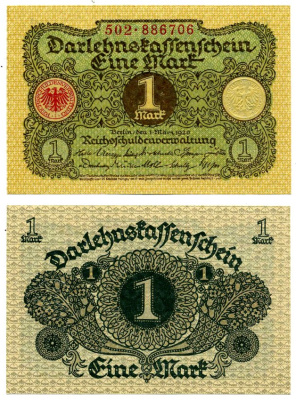 Германия 1 марка 1920 1 марта 1920, Берлин, серия 502 № 88670+ Pick 58, Розенберг 64 бумага UNC (пресс) 8616-44-2