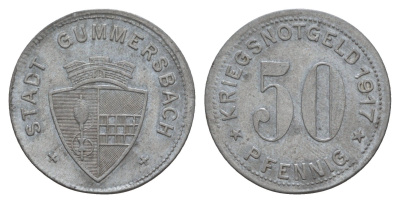 Гуммерсбах 50 пфеннигов 1917 Funck 180.1, Men18 12471.1 цинк 4657-1117