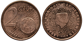 НИДЕРЛАНДЫ 2 ЕВРОЦЕНТА 1999 КОРОЛЕВА БЕАТРИКС KM 235 сталь плакированная медью 4181-428