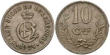Люксембург 10 сантимов 1924 Шарлотта (1918-1964) KM 34 медно-никель 4575-1125