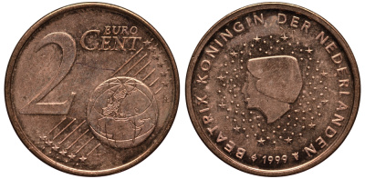 НИДЕРЛАНДЫ 2 ЕВРОЦЕНТА 1999 КОРОЛЕВА БЕАТРИКС KM 235 сталь плакированная медью 4181-428