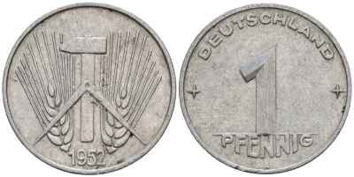 ГДР 1 пфенниг 1952 A KM 5 алюминий 201-313