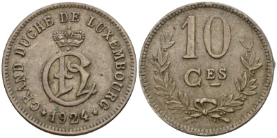 Люксембург 10 сантимов 1924 Шарлотта (1918-1964) KM 34 медно-никель 4575-1125