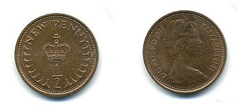 Великобритания 1/2 пенни 1974 Елизавета II (1952-2022) KM 914, Spink 4239 бронза 4110-1712