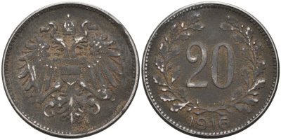 Австрия 20 геллеров 1916 KM 2826 железо 4575-411