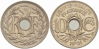 ФРАНЦИЯ 10 САНТИМОВ 1931 ТИП ЛИНДАЙЁ KM 866а, LE FRANC 138.18 медно-никель 108-214