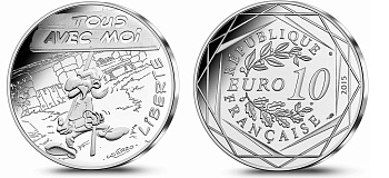 Франция 10 евро 2015 серия Астерикс и свобода, Ветераникс (Agecanonix) и Обеликс, в оригинальном буклете KM NEW серебро UNC 1-4-3-26