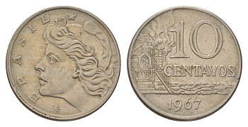 Бразилия 10 сентаво 1967 KM 578.1 медно-никель 4625-928