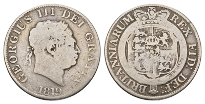 Великобритания 1/2 кроны 1819 Георг III (1760-1820) KM 672, Spink 3789 серебро 443-1525