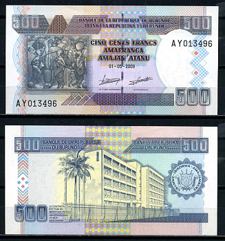 Бурунди 500 франков 2009 искусство Бурунди, Центральный банк, Бужумбура Pick 45 a бумага UNC (пресс) 6317-43-4-2