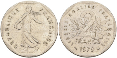 Франция 2 франка 1979 KM 942.1 никель 63-255