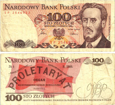 ПОЛЬША 100 ЗЛОТЫХ 1986 1 ИЮНЯ 1986, ЛЮДВИГ ВАРИНСКИЙ Pick 143е бумага 8592-47-3-2