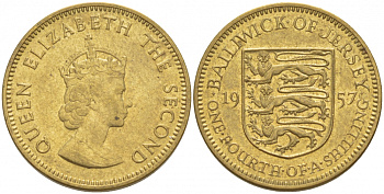 ДЖЕРСИ 1/4 ШИЛЛИНГА 1957 ЕЛИЗАВЕТА II KM 22 никель латунь UNC 4548-443