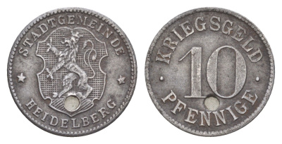 Гейдельберг 10 пфеннигов ND (1918-1919) Funck 203.1, Men18 14006.2 железо 4643-925