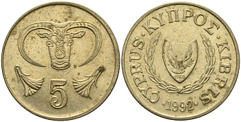 Кипр 5 центов 1992 KM 55.3 никель латунь 4141-956