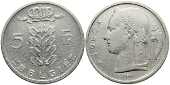 Бельгия 5 франков 1960 Belgie, Бодуэн I (1951-1993) KM 135.1 медно-никель 3999-814