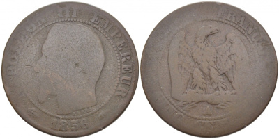 ФРАНЦИЯ 5 САНТИМОВ 1856 A, НАПОЛЕОН III (1852-1870) KM 777.1, LE FRANC 116.30 бронза 4448-112