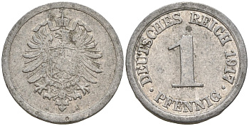 Германия 1 пфенниг 1917 A KM 24, J. 300, Weege 2 алюминий 4151-1219