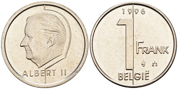 Бельгия 1 франк 1996 Belgie KM 188 железо плакированное никелем UNC 192-523