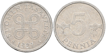 ФИНЛЯНДИЯ 5 ПЕННИ 1987 KM 45а алюминий 192-1232