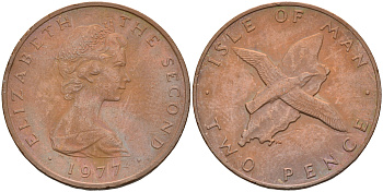 ОСТРОВ МЭН 2 ПЕНСА 1977 KM 34 бронза 4591-311