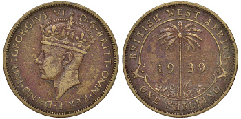 Британская Западная Африка 1 шиллинг 1939 Георг VI KM 23 никель латунь 25-1532