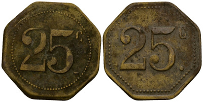 Франция 25 сантимов XIX-XX век ресторанный жетон латунь 4166-456