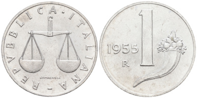 Италия 1 лира 1955 R, весы KM 91 алюминий  UNC  4594-738