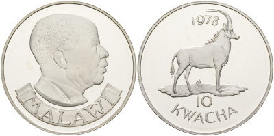 Малави 10 квача 1978 серия защита дикой природы, чёрная антилопа, тираж 3416 экз. KM 16 серебро PROOF 00-000-00