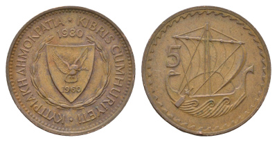 Кипр 5 милей 1980 KM 39 бронза 4678-937