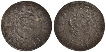 Ливония, Рига, шведская оккупация солид (шиллинг) 1652 Кристина KM 21 серебро 1527-623