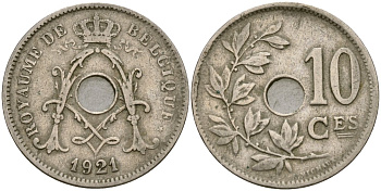 Бельгия 10 сантимов 1921 Belgique KM 85 медно-никель 4135-1013