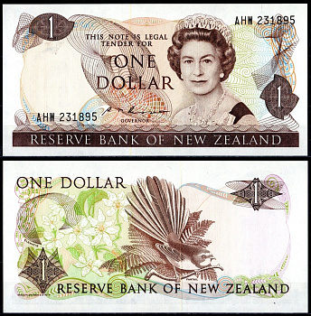 Новая Зеландия 1 доллар ND (1981-1992) Елизавета II (1952-2022), Веерохвост Pick 169 b бумага UNC (пресс) 8615-19-3-2