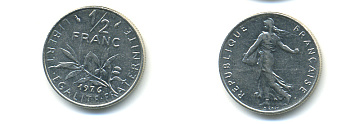 ФРАНЦИЯ 1/2 ФРАНКА 1976 СЕЯТЕЛЬ KM 931.1, LE FRANC 198.15 никель 86-1756