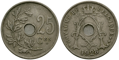 Бельгия 25 сантимов 1928 Belgique KM 68 медно-никель 4165-546