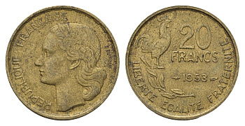 Франция 20 франков 1953 KM 917.1 алюминиевая бронза 4673-1151