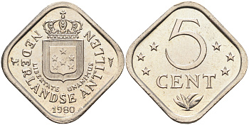 Нидерландские Антилы 5 центов 1980 Юлиана (1948-1980) KM 13 медно-никель 4141-1251