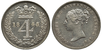 Великобритания 4 пенса 1843 Виктория (1837-1901) KM 732, Spink 3917 серебро aUNC 1524-221