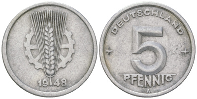 ГДР 5 пфеннигов 1948 A KM 2 алюминий 4164-529