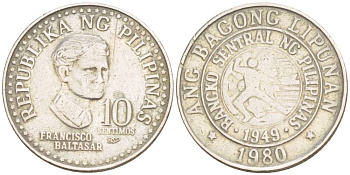 ФИЛИППИНЫ 10 СЕНТИМО 1980 ФРАНСИСКО БАЛЬТАЗАР KM 226 медно-никель 4544-517
