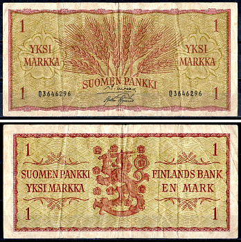 Финляндия 1 марка 1963 Pick 98 a (12) бумага 7147-18-3-2