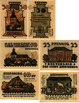 ШТЕРНБЕРГ НАБОР ИЗ 3 БАНКНОТ (10, 25, 50 ПФЕННИГОВ) 1922 31 МАЯ 1922 - ИЮНЬ 1922, НОТГЕЛЬД, ЗЕМЛЯ МЕКЛЕНБУРГ-ПЕРЕДНЯЯ ПОМЕРАНИЯ Keller 1268.1 бумага 6318-25-2-2