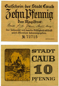 Кауб 10 пфеннигов 1920 нотгельд, земля Рейнланд-Пфальц Grabowski С10.1а бумага 2195-15-2-1