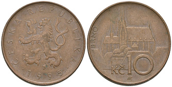 Чехия 10 крон 1995 b’, кафедральный собор в Брно KM 4 сталь плакированная медью 4592-827