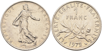 Франция 1 франк 1972 сеятель KM 925.1 никель    4177-254