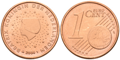 Нидерланды 1 евроцент 2004  КМ 234 сталь плакированная медью UNC   4160-1136
