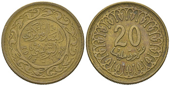 Тунис 20 миллимов 2005 KM 307 латунь 4618-465