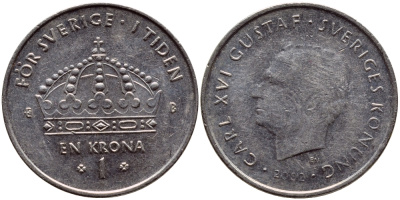 Швеция 1 крона 2002 Карл XVI Густав (1973- ) KM 894 медно-никель 4364-1233