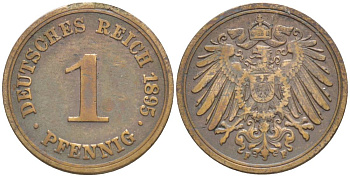 ГЕРМАНИЯ 1 ПФЕННИГ 1895 F KM 10, Jager. 10, Weege 2 медь 4528-1135